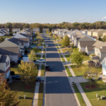 overhead shot of street in a housing development