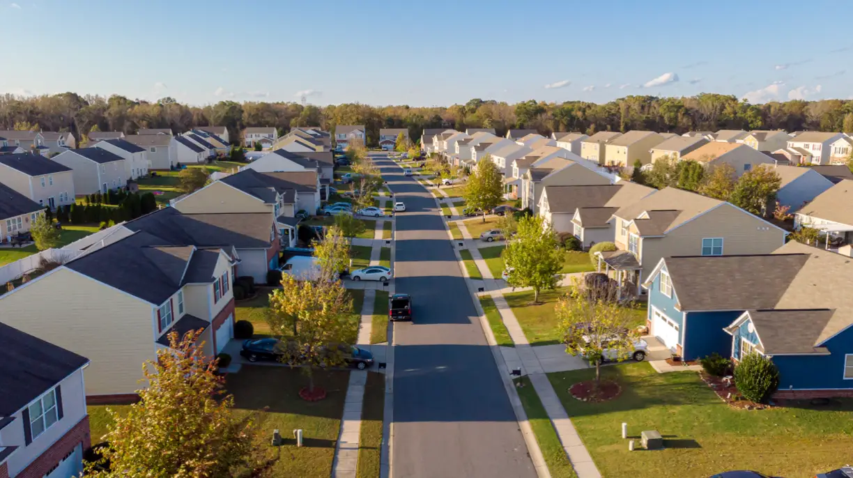 overhead shot of street in a housing development