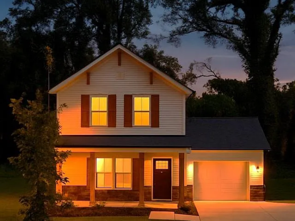 116 N Gould Ave lit up at night